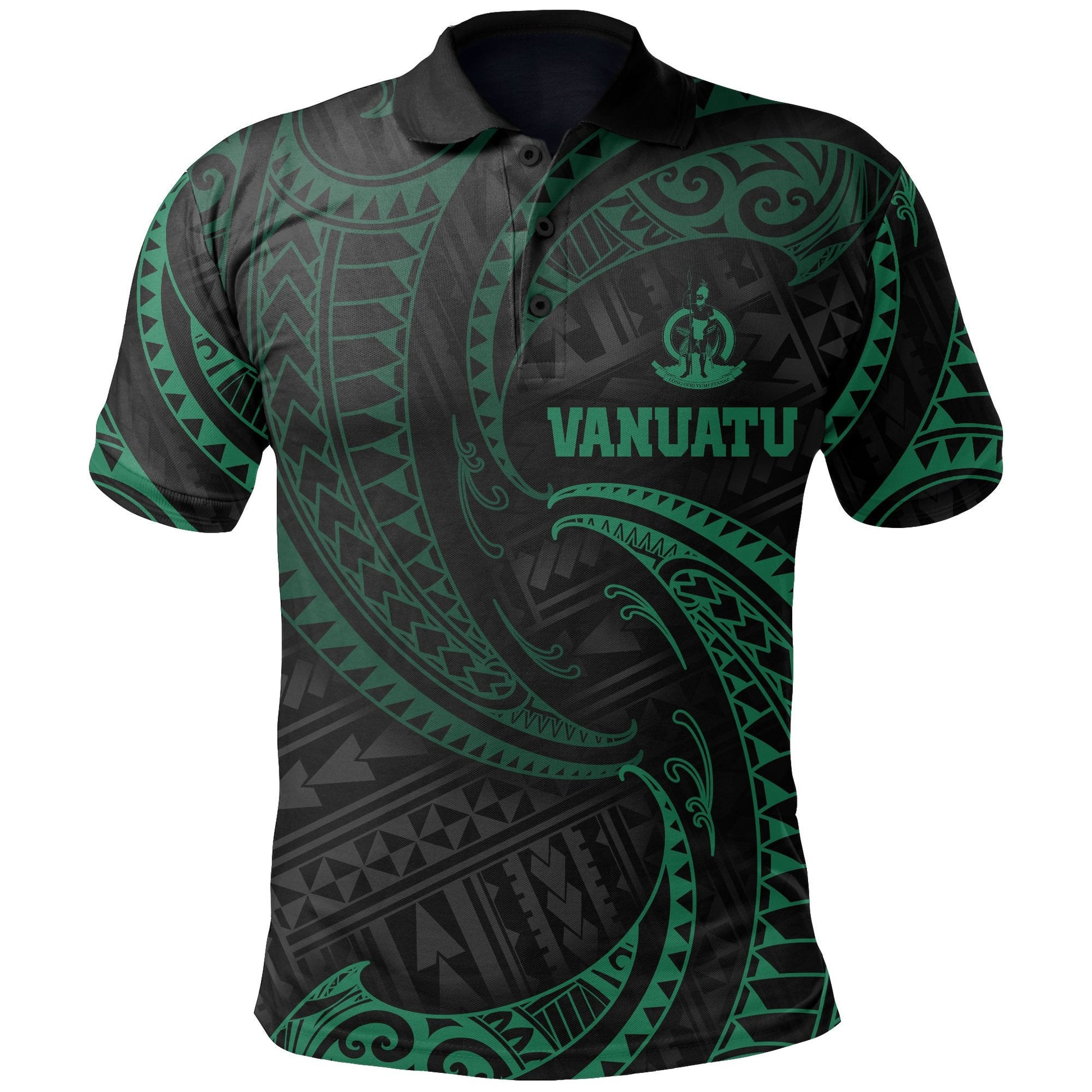 Vanuatu Polynesian Polo Shirt - Green Tribal Wave