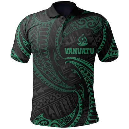 Vanuatu Polynesian Polo Shirt - Green Tribal Wave