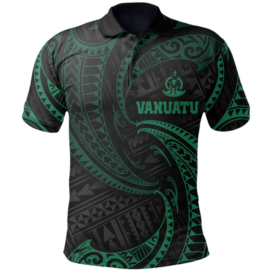 Vanuatu Polynesian Polo Shirt - Green Tribal Wave