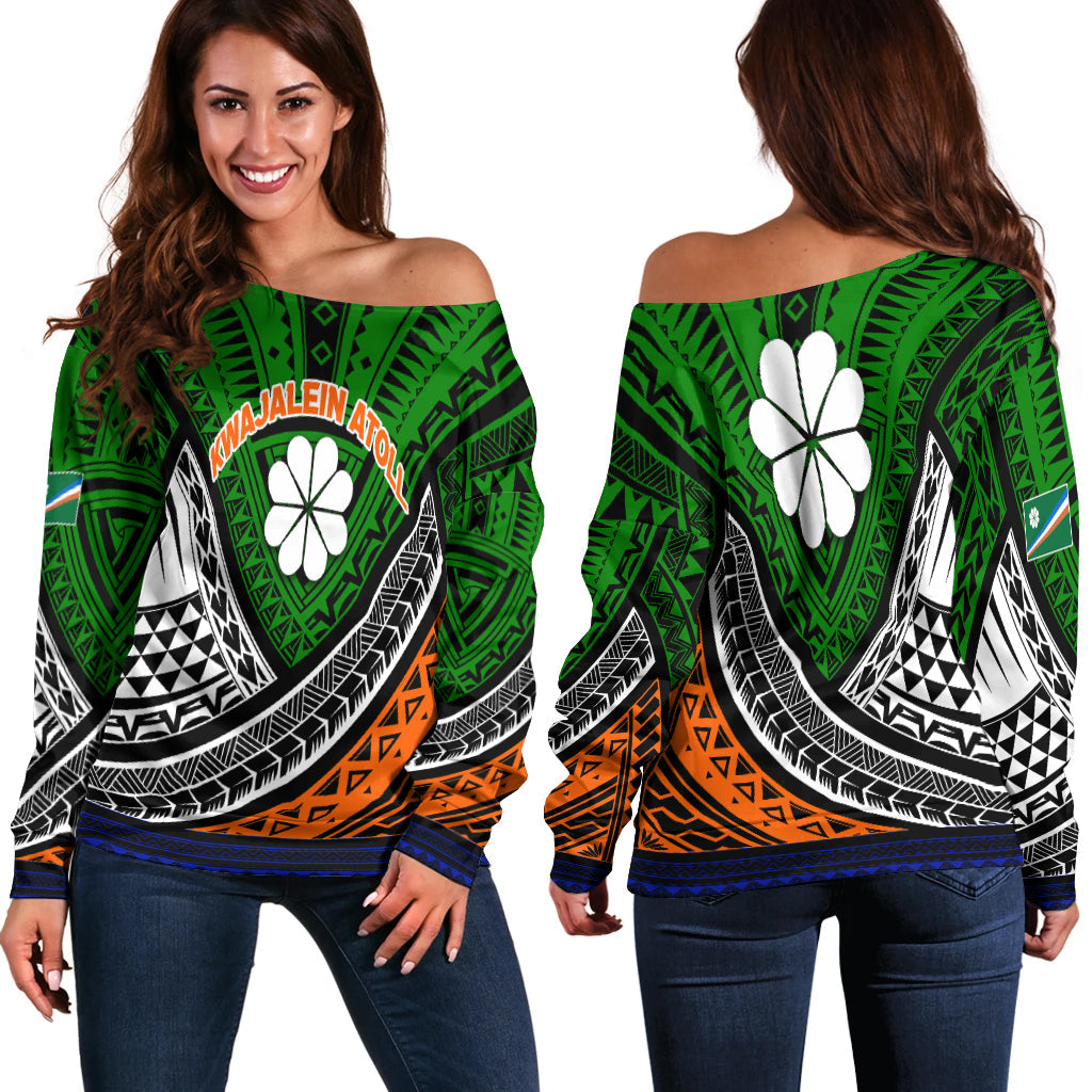 Kwajalein Atoll Tribal Pattern Women Off Shoulder Sweater