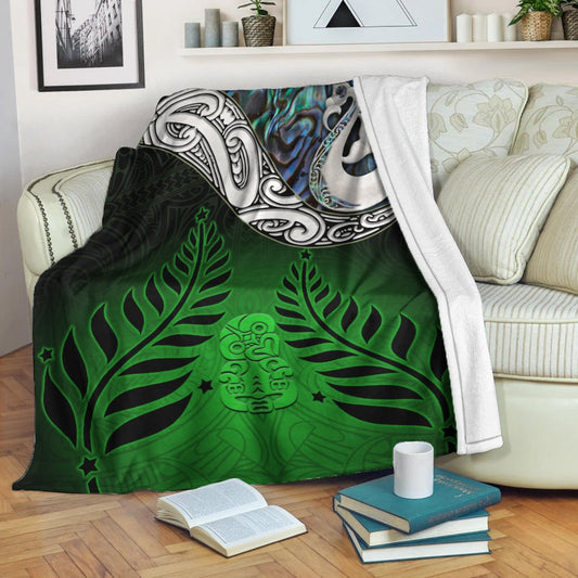 New Zealand Maori Premium Blanket Manaia Paua Shell Glitter Green