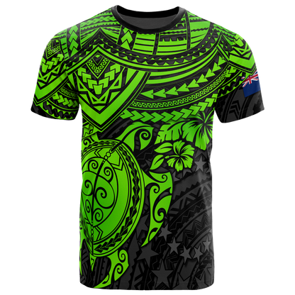 Cook Islands Polynesian T Shirt Cook Islands Flag Green Turtle Hibiscus