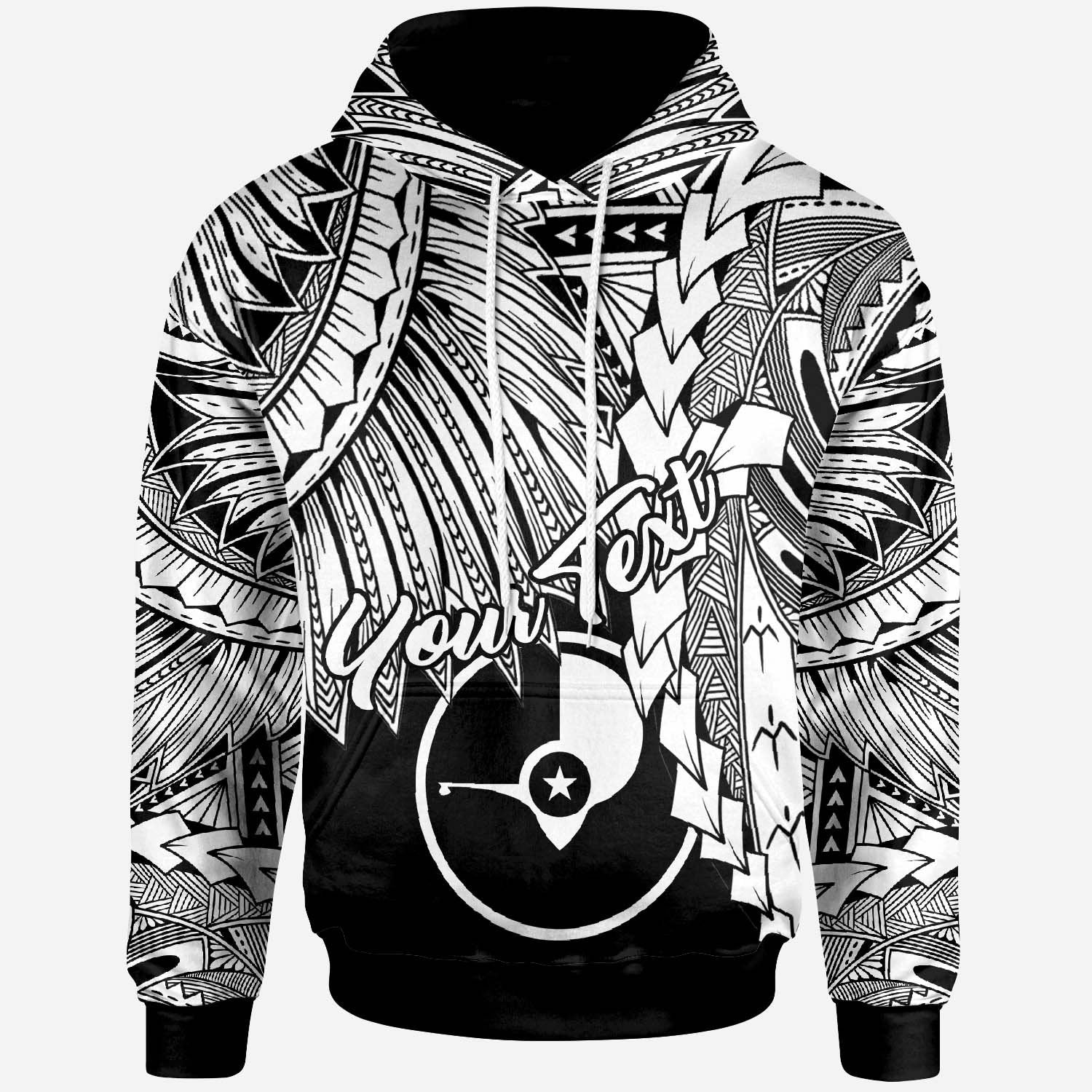 Yap Micronesian Hoodie Tribal Wave Tattoo White