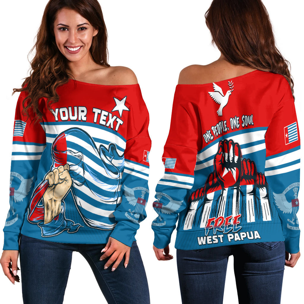 (Custom Personalised) Free West Papua Off Shoulder Sweater One People One Soul Strong West Papuan