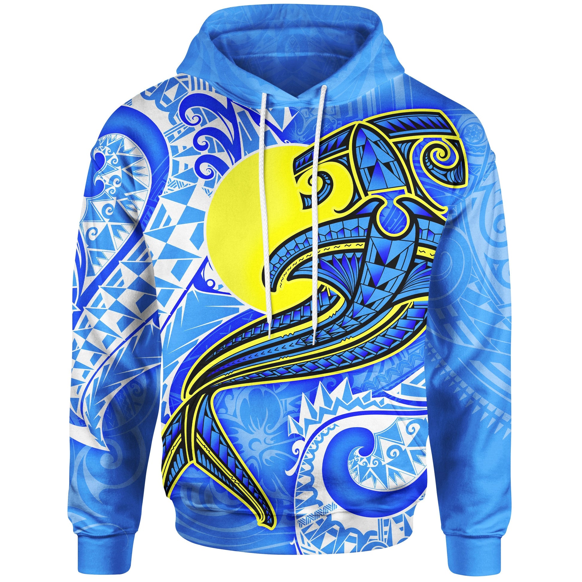 Palau Polynesian Hoodie Palau Flag with Polynesian Tattoo