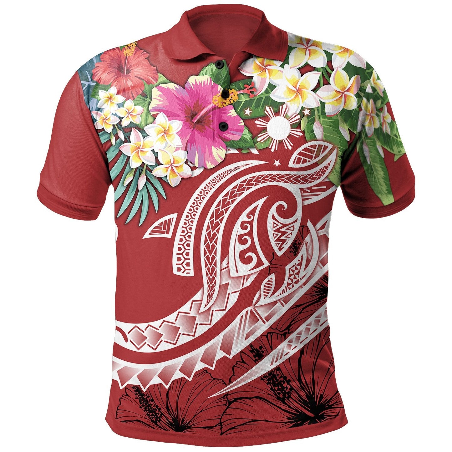 The Philippines Polo Shirt - Summer Plumeria Red