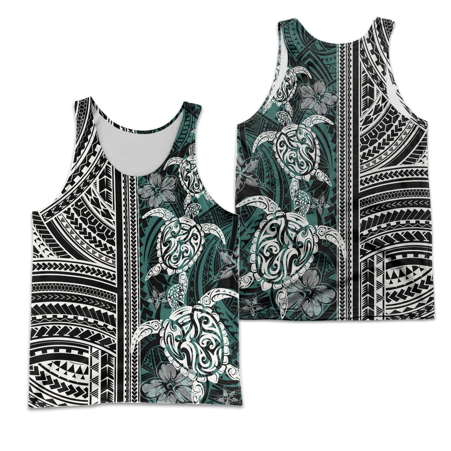 Polynesian Men's Tank Top Turtle With Ethnic Motives And Floral Elements