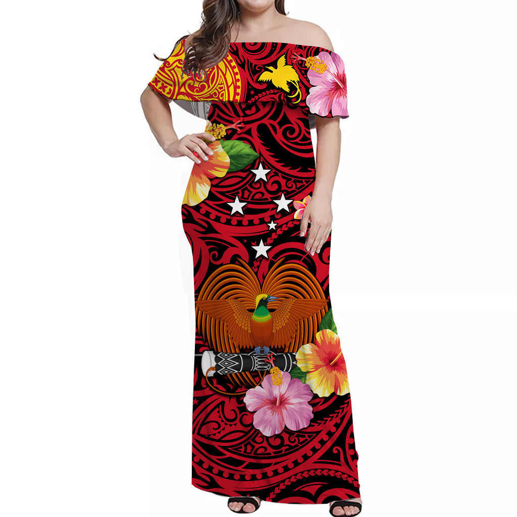 Papua New Guinea Off Shoulder Long Dress Polynesia Raggiana Bird of Paradise Original