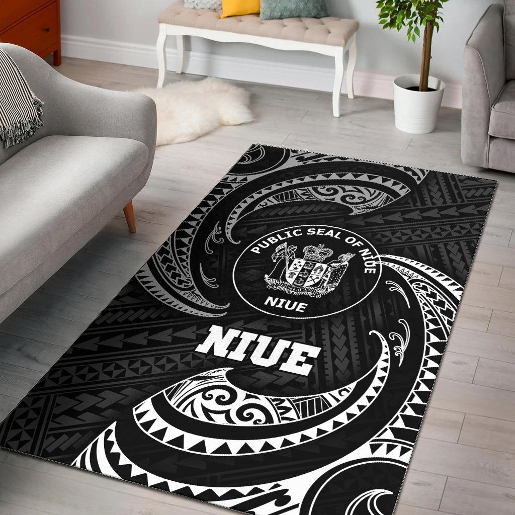 Niue Polynesian Area Rug White Tribal Wave