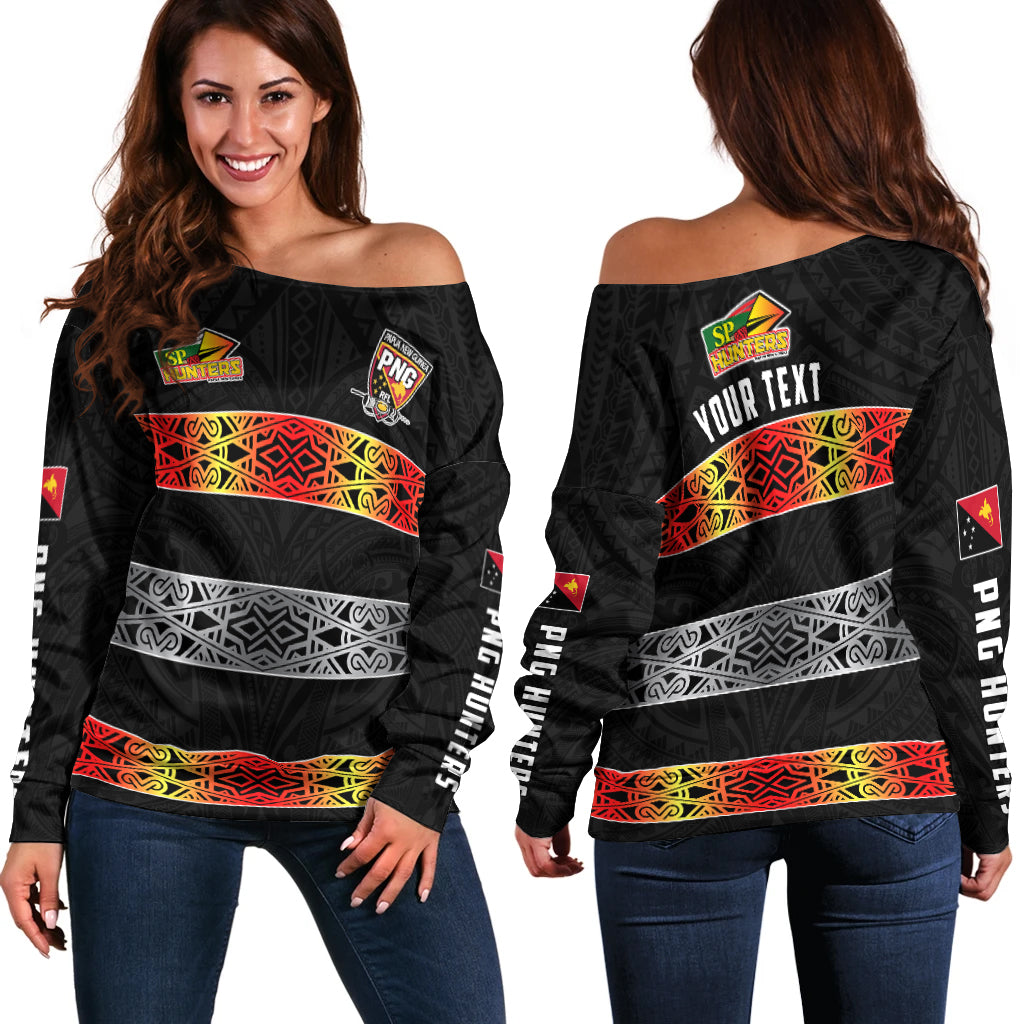 (Custom Personalised) The Hunters PNG Off Shoulder Sweater Papua New Guinea Hunters Rugby