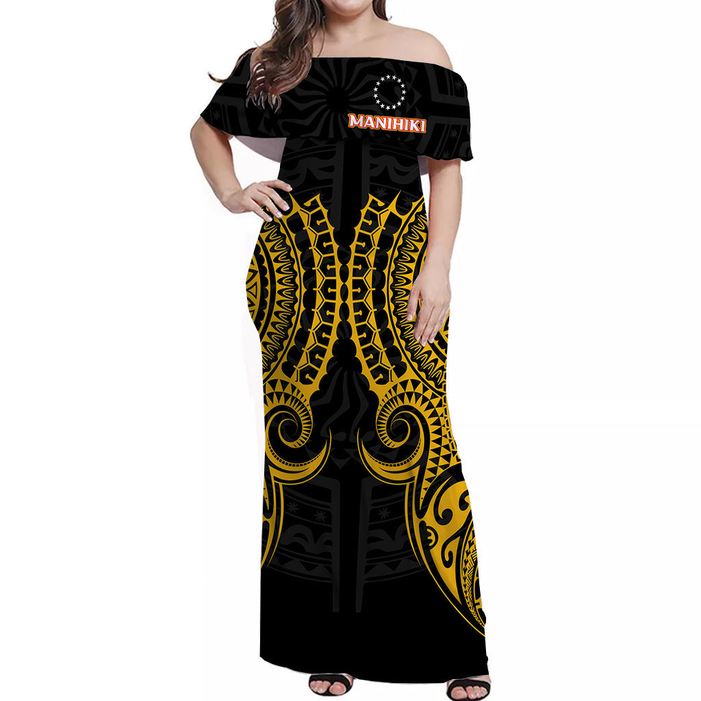 Cook Islands Manihiki Off Shoulder Long Dress Tribal Pattern