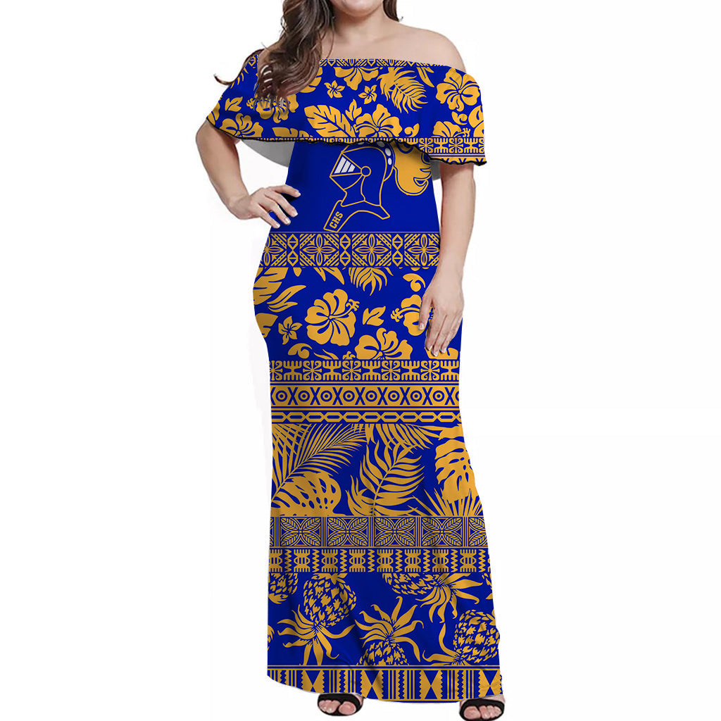 Castle High School Tropical Flower Off Shoulder Dress Ver02