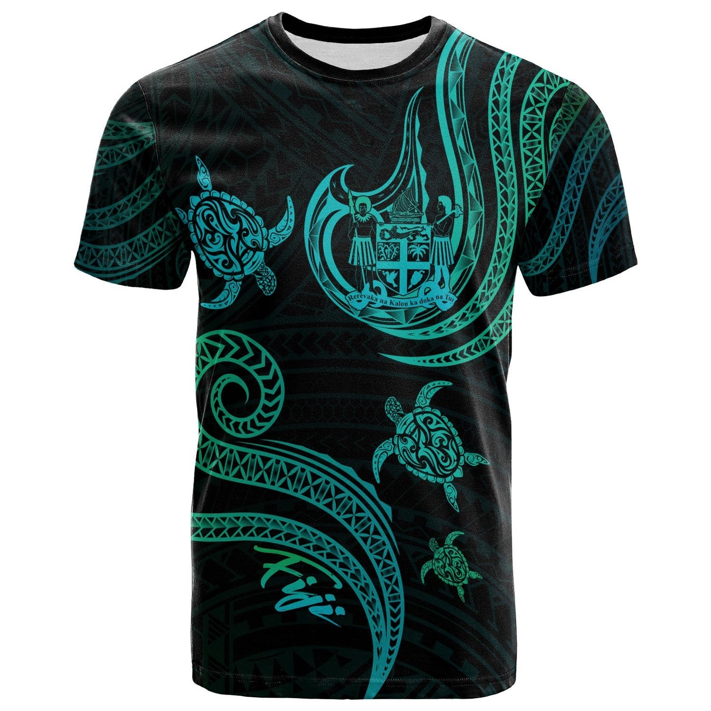 Fiji T Shirt Polynesian Turtle With Pattern