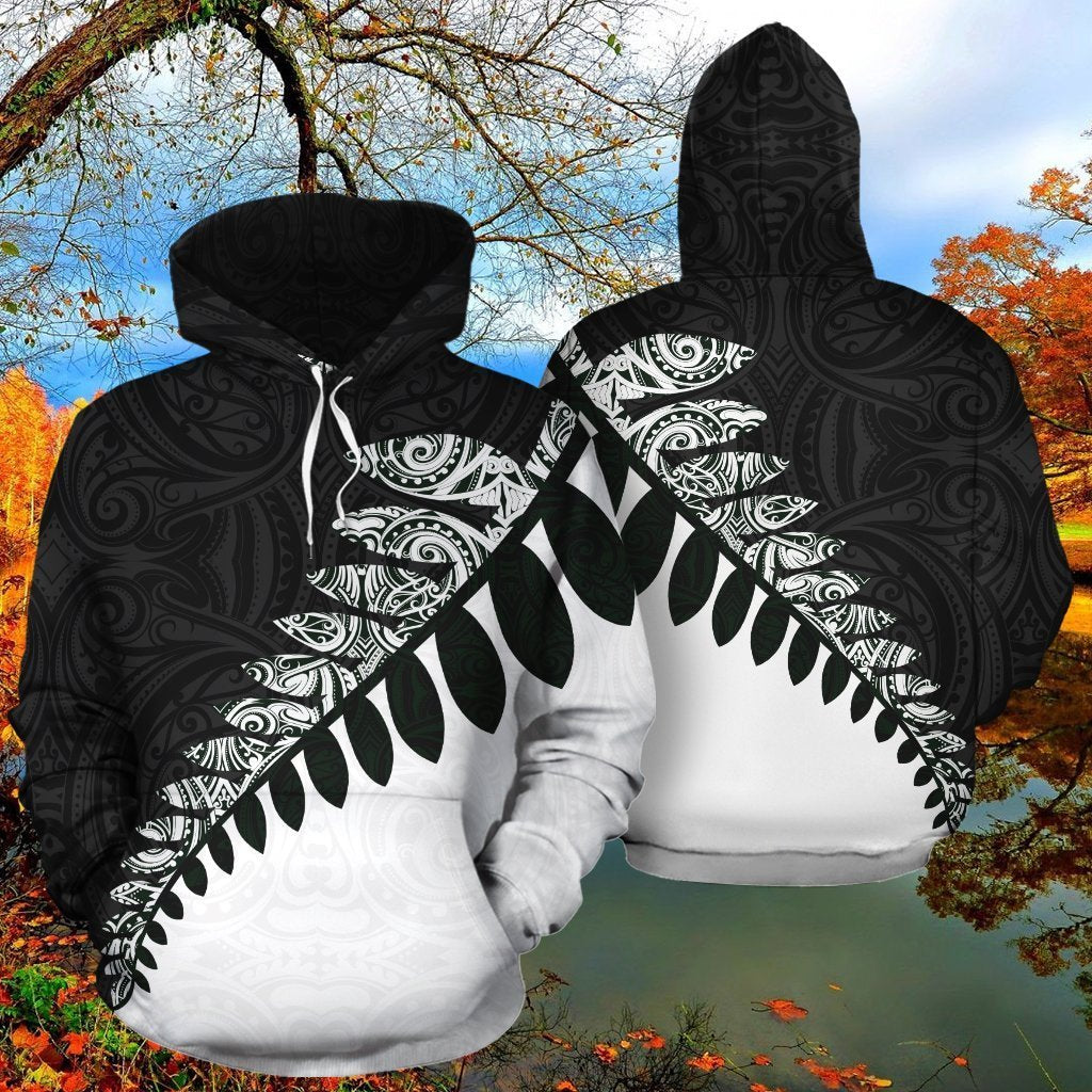 New Zealand Maori Hoodie, Silver Fern Pullover Hoodie