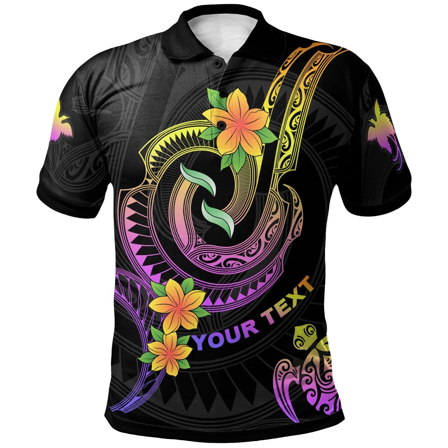 Papua New Guinea Custom Personalised Polo Shirt - Plumeria Flowers with Spiral Patterns