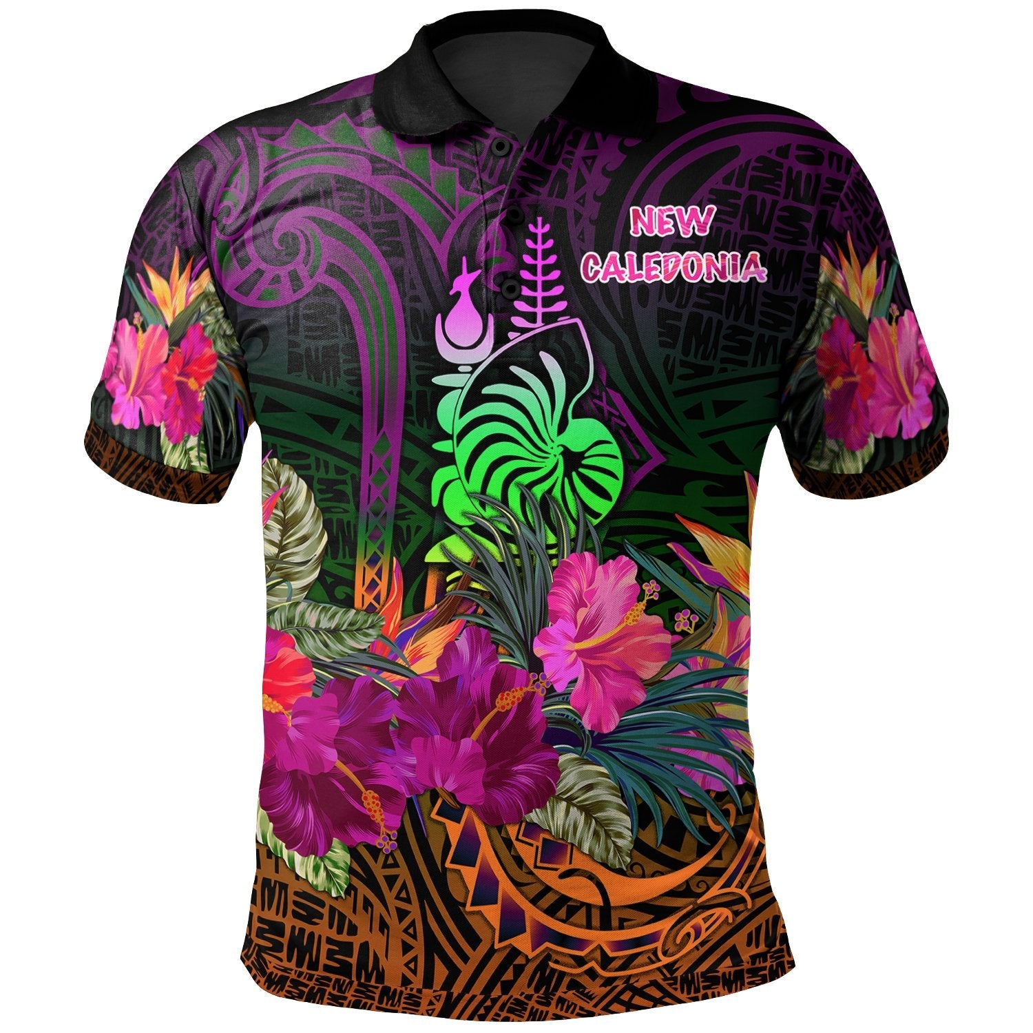 New Caledonia Polynesian Polo Shirt - Summer Hibiscus