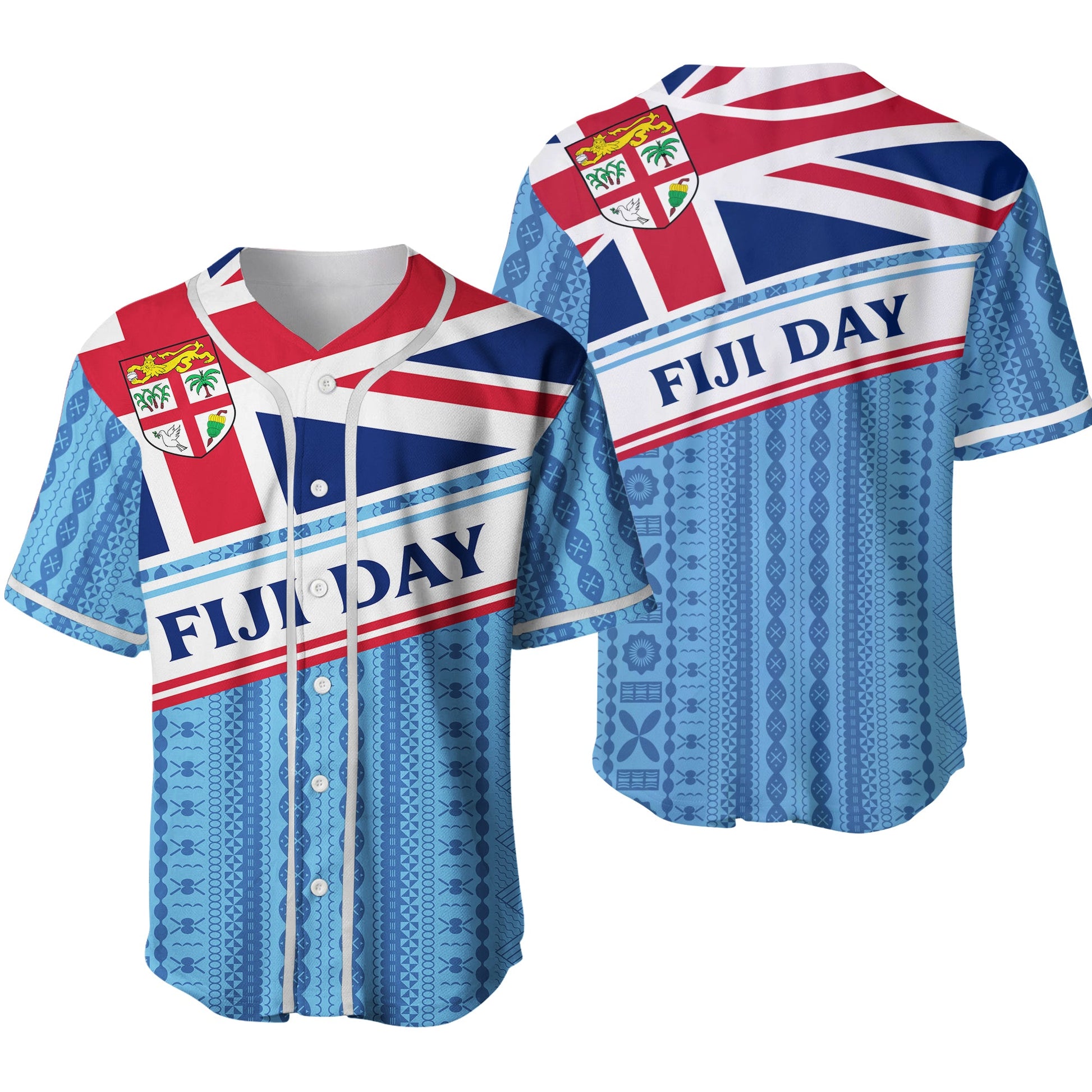 Fiji Day Baseball Jersey Tapa Pattern With Flag