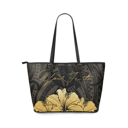 Personalised - Hawaii Royal Hibiscus Polynesian Tribal Large Leather Tote Bag Gold AH