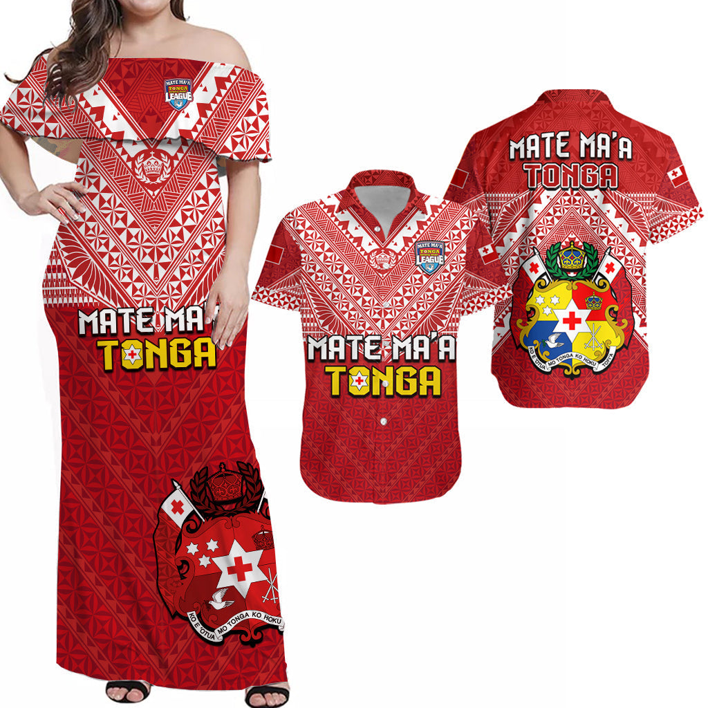 Matching Outfits For Couples Tonga Rugby MMT Combo Dress and Hawaiian Shirt Ngatu Mate Maa Tonga Special