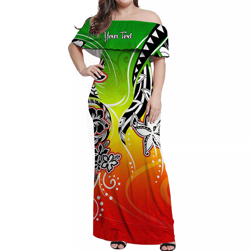 Custom Personalised Polynesian Off Shoulder Long Dress Be Loved Rasta Colors
