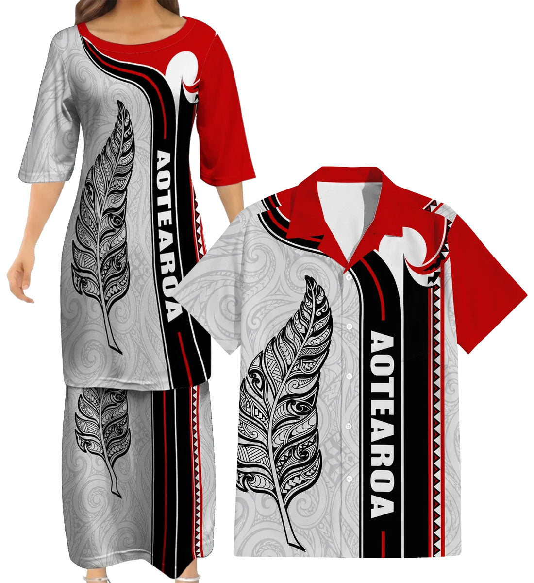 New Zealand Aotearoa Matching Outfit For Couple NZ Curve Style Dress And Hawaiian Shirt