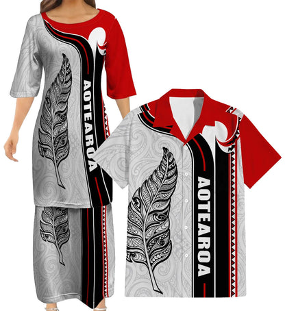 New Zealand Aotearoa Matching Outfit For Couple NZ Curve Style Dress And Hawaiian Shirt