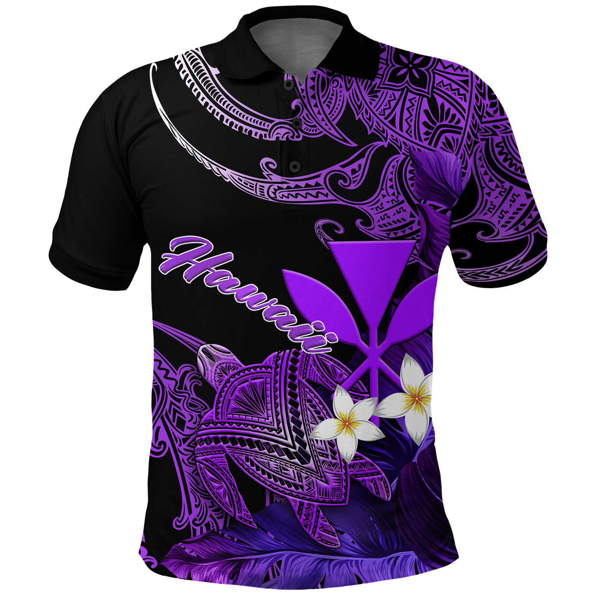 Hawaii Turtle With Plumeria Leaf Purple Polo Shirt