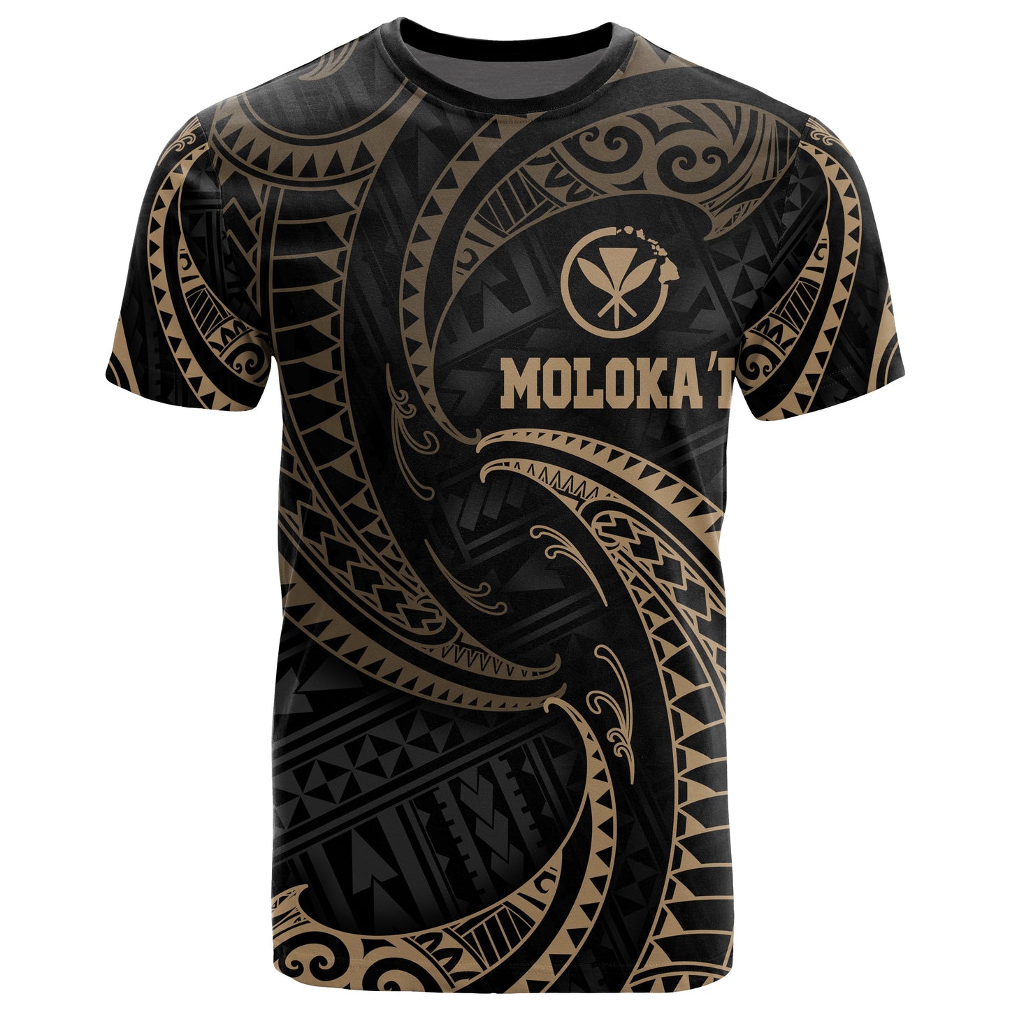 Hawaii Moloka ¬ai Polynesian T Shirt Gold Tribal Wave