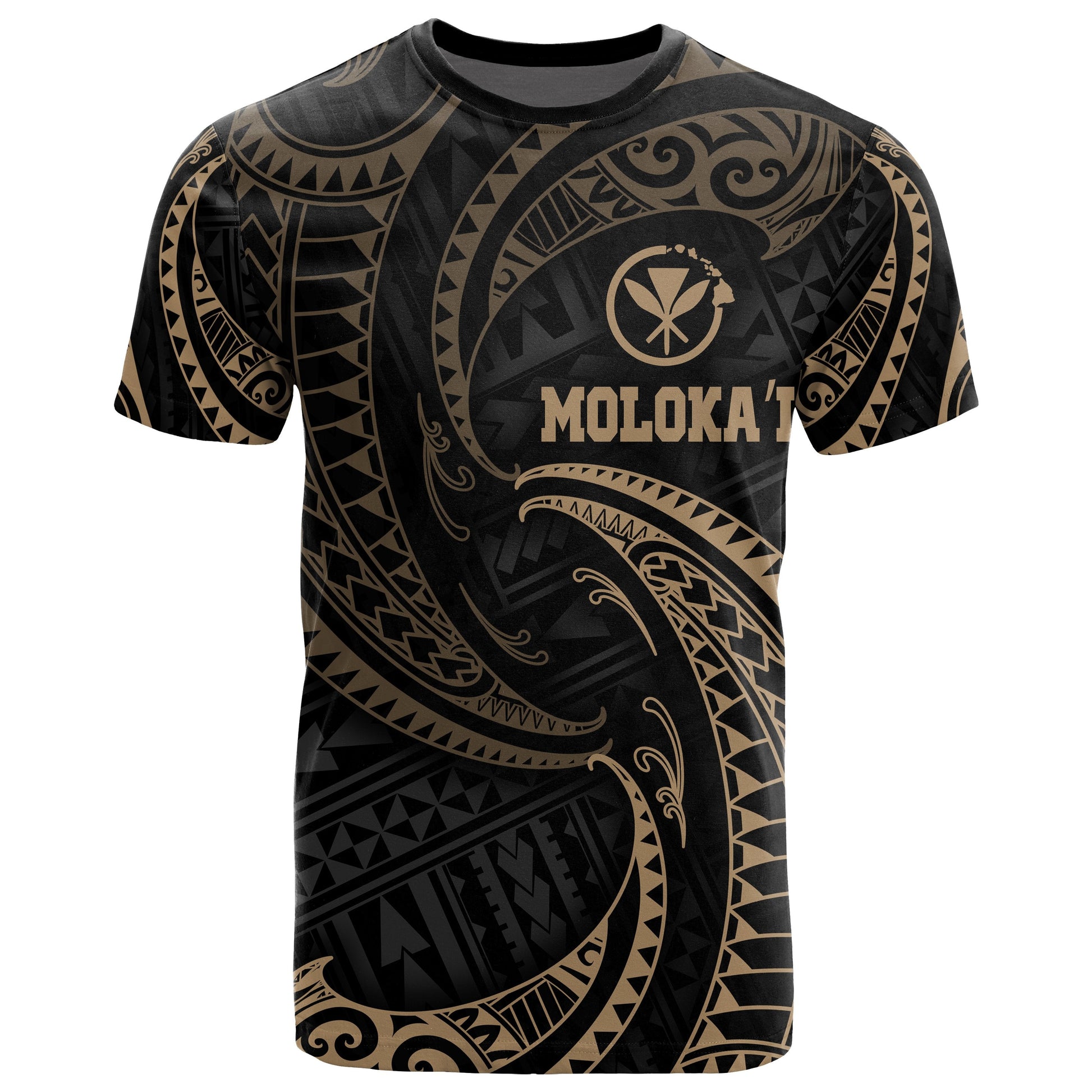 Hawaii Moloka ¬ai Polynesian T Shirt Gold Tribal Wave