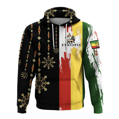 Ethiopia Hoodie Flags Color With Aztec Pattern0