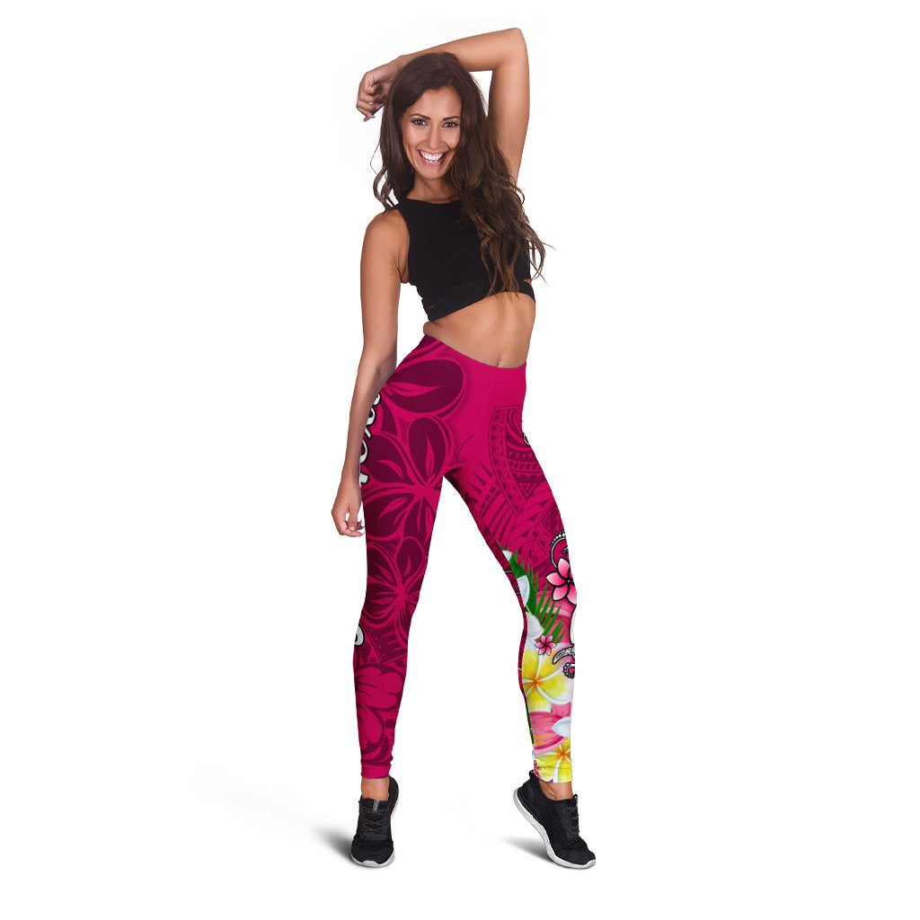 Tonga Custom Personalised Legging - Turtle Plumeria PINK