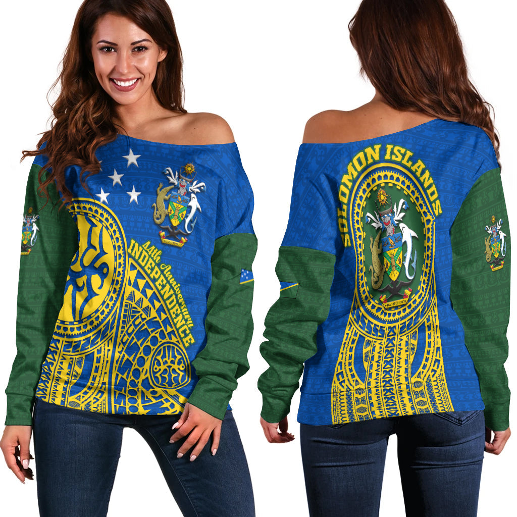 Solomon Islands Independence Anniversary 44th Years Women Off Shoulder Sweater