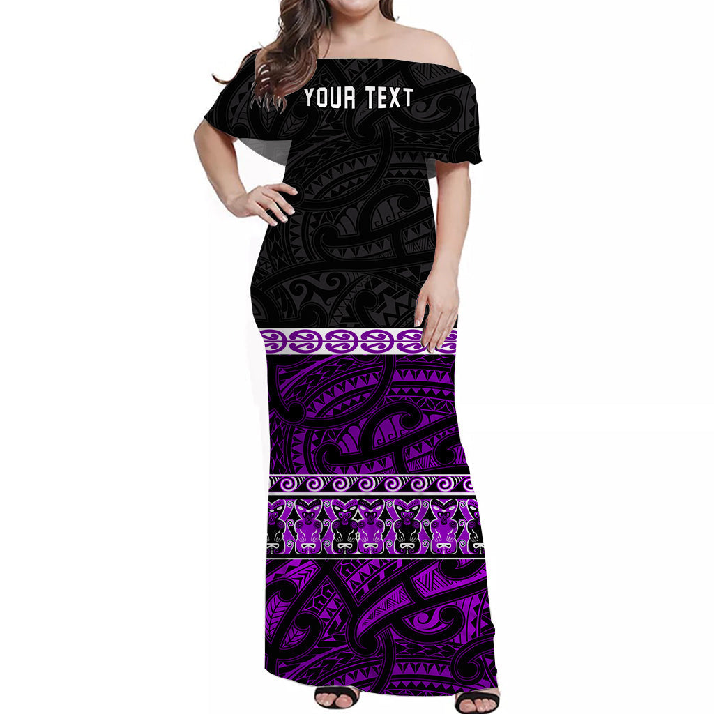Custom Personalised New Zealand Off Shoulder Long Dress Maori Simple Purple