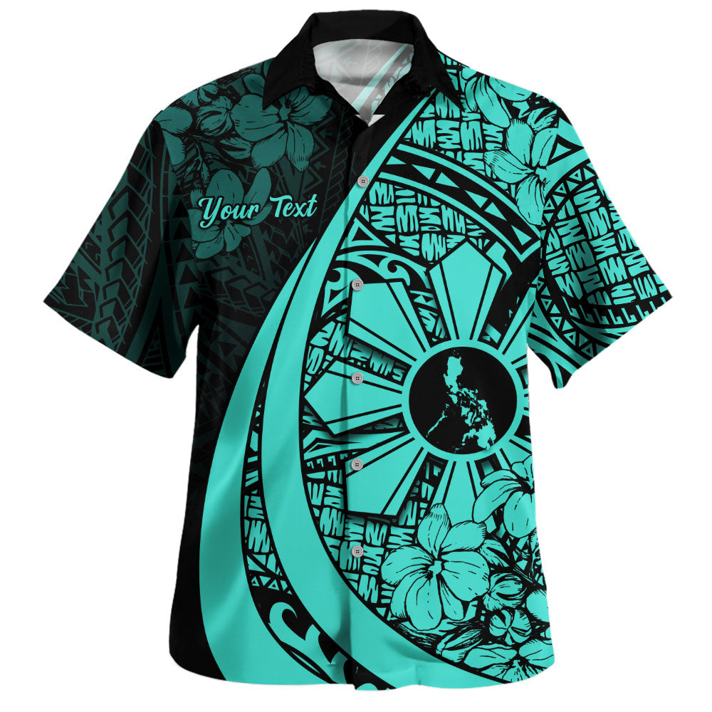 Philippines Filipinos Hawaiian Shirt National Sampaguita Flower Symbols Style Turquoise Short Sleeve Shirt