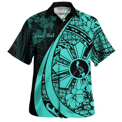 Philippines Filipinos Hawaiian Shirt National Sampaguita Flower Symbols Style Turquoise Short Sleeve Shirt