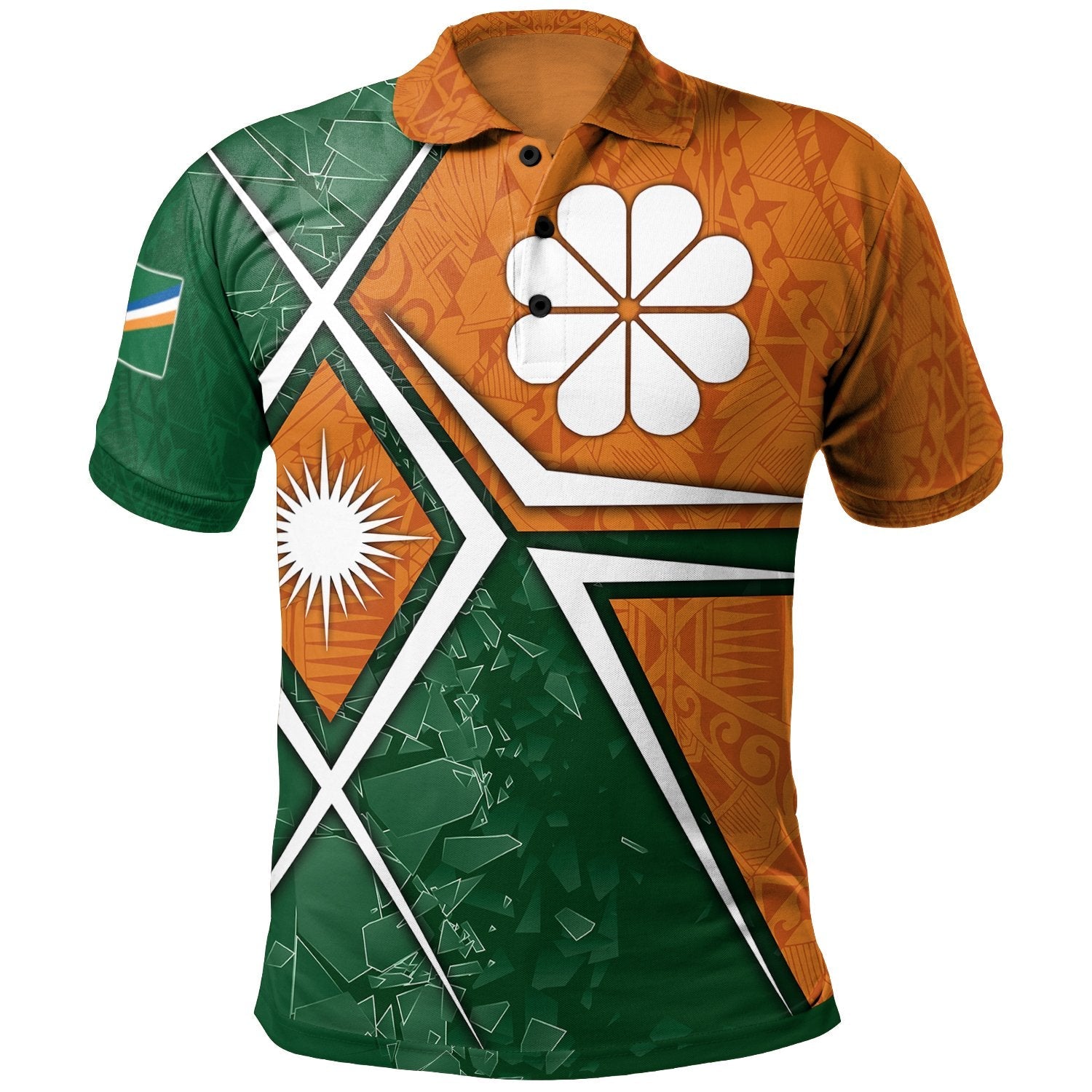 Marshall Islands Polo Shirts - Kwajalein Atoll Marshall Islands Flag with Polynesian Patterns