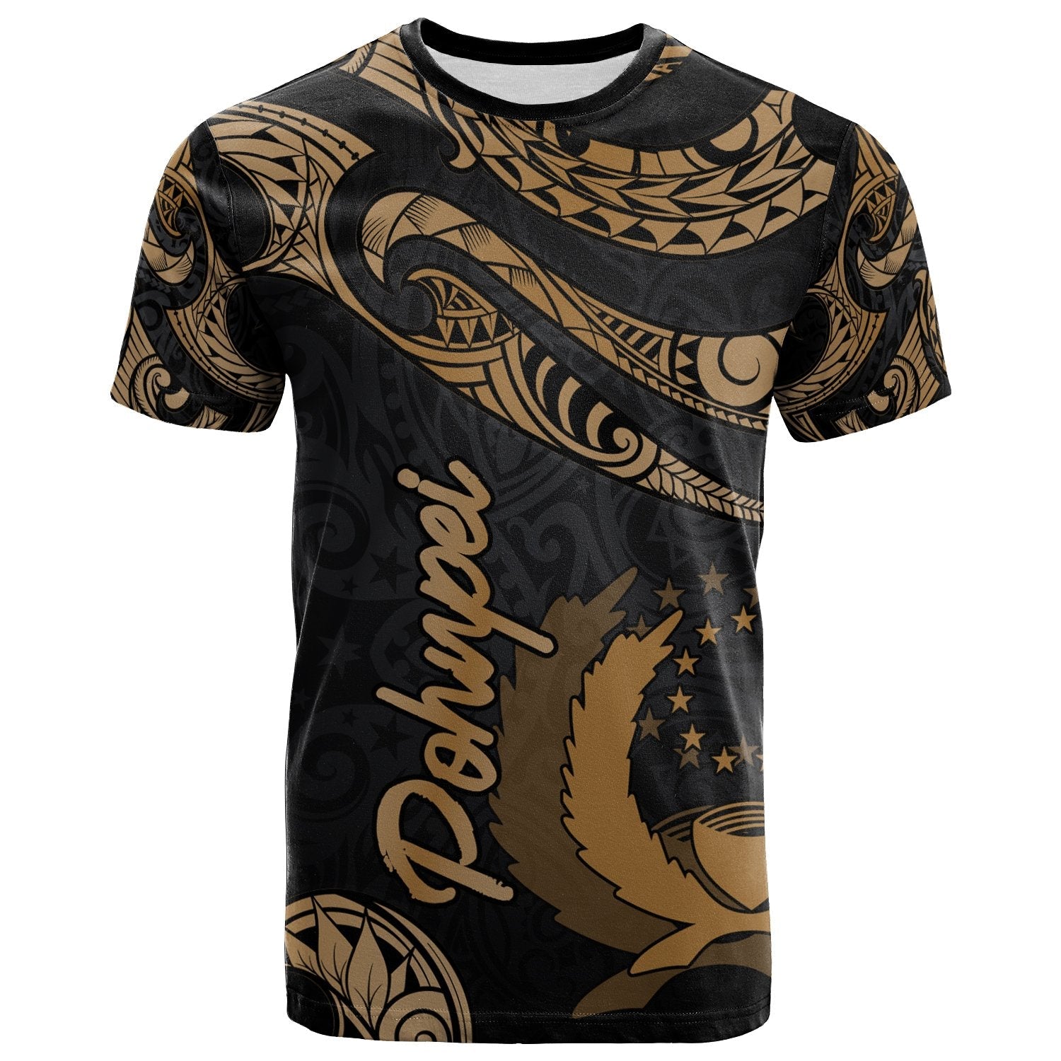 Pohnpei Micronesia T Shirt Poly Tattoo Gold Version