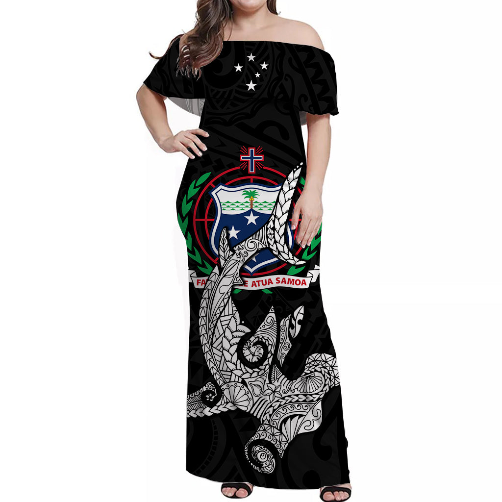 Samoa Off Shoulder Long Dress Hammerhead Shark Black