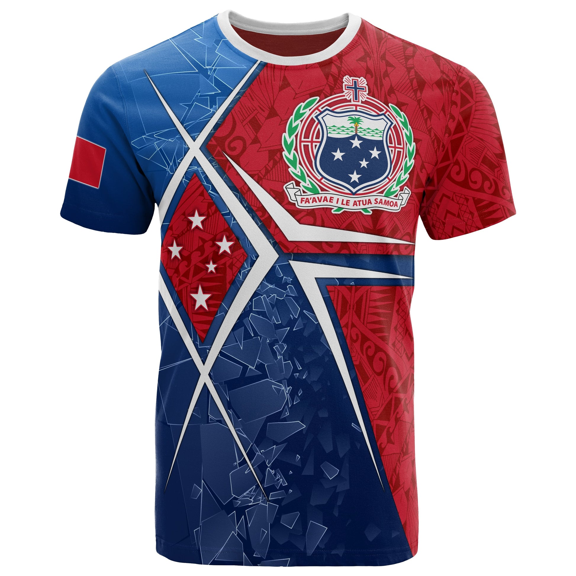 Samoa T-Shirt - Samoa Flag With Polynesian Patterns