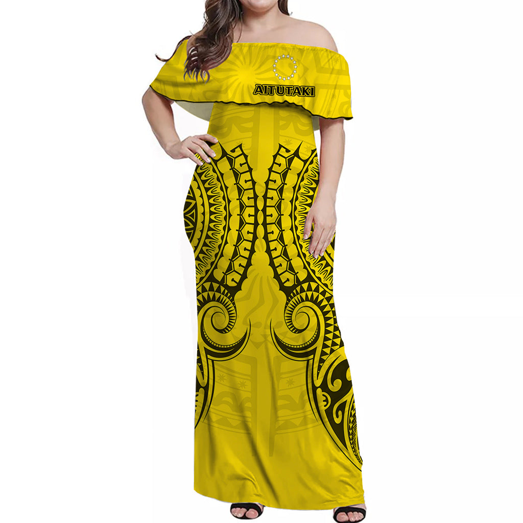 Cook Islands Aitutaki Off Shoulder Long Dress Tribal Pattern