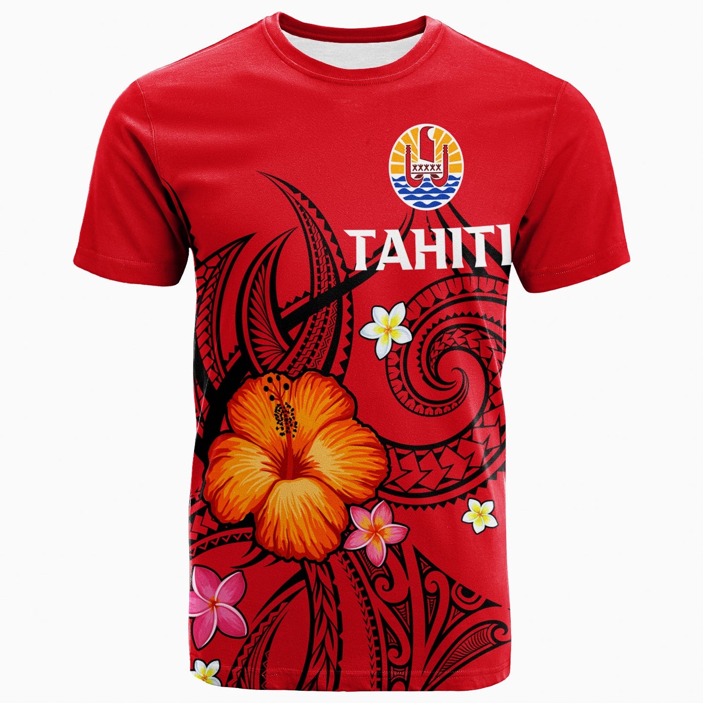 French Polynesia T Shirt Hibiscus With Tribal 2