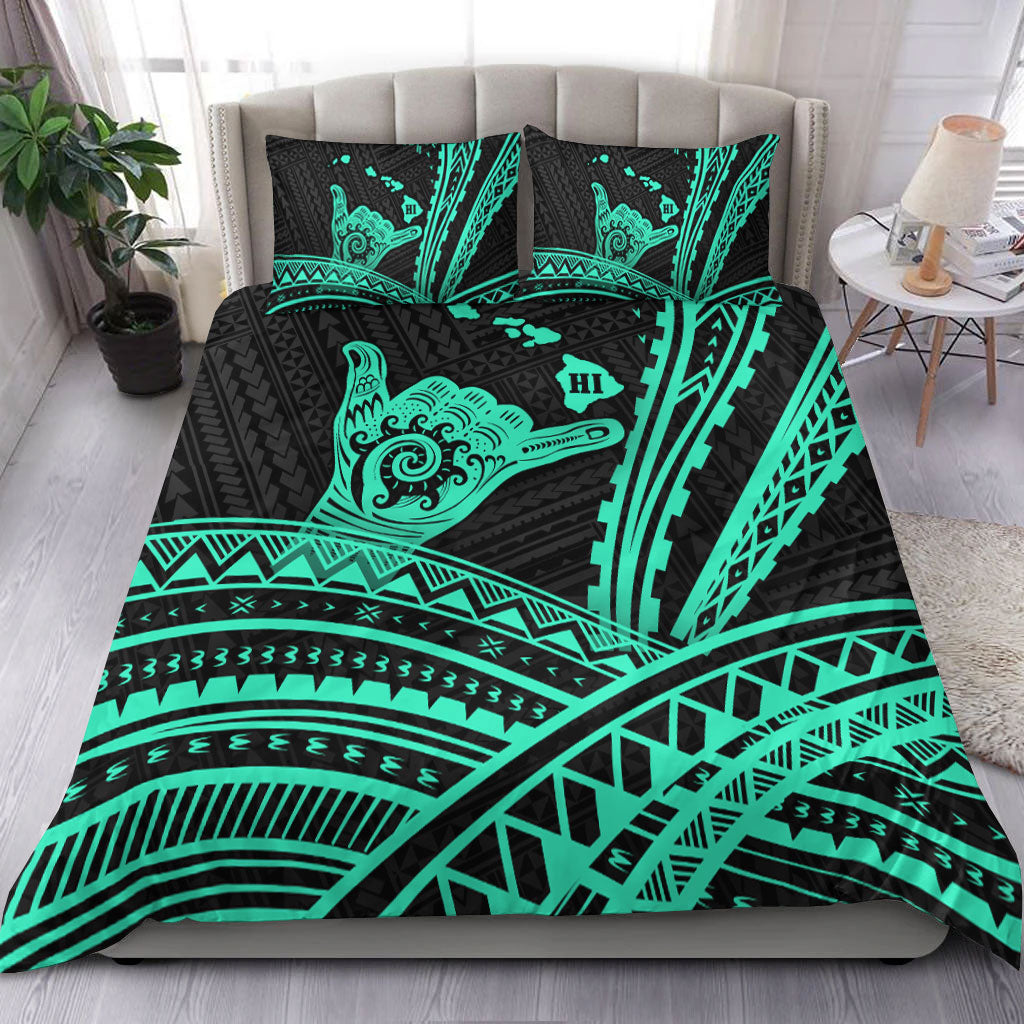 Hawaii Shaka Polynesian Tribal Turquoise Bedding Set