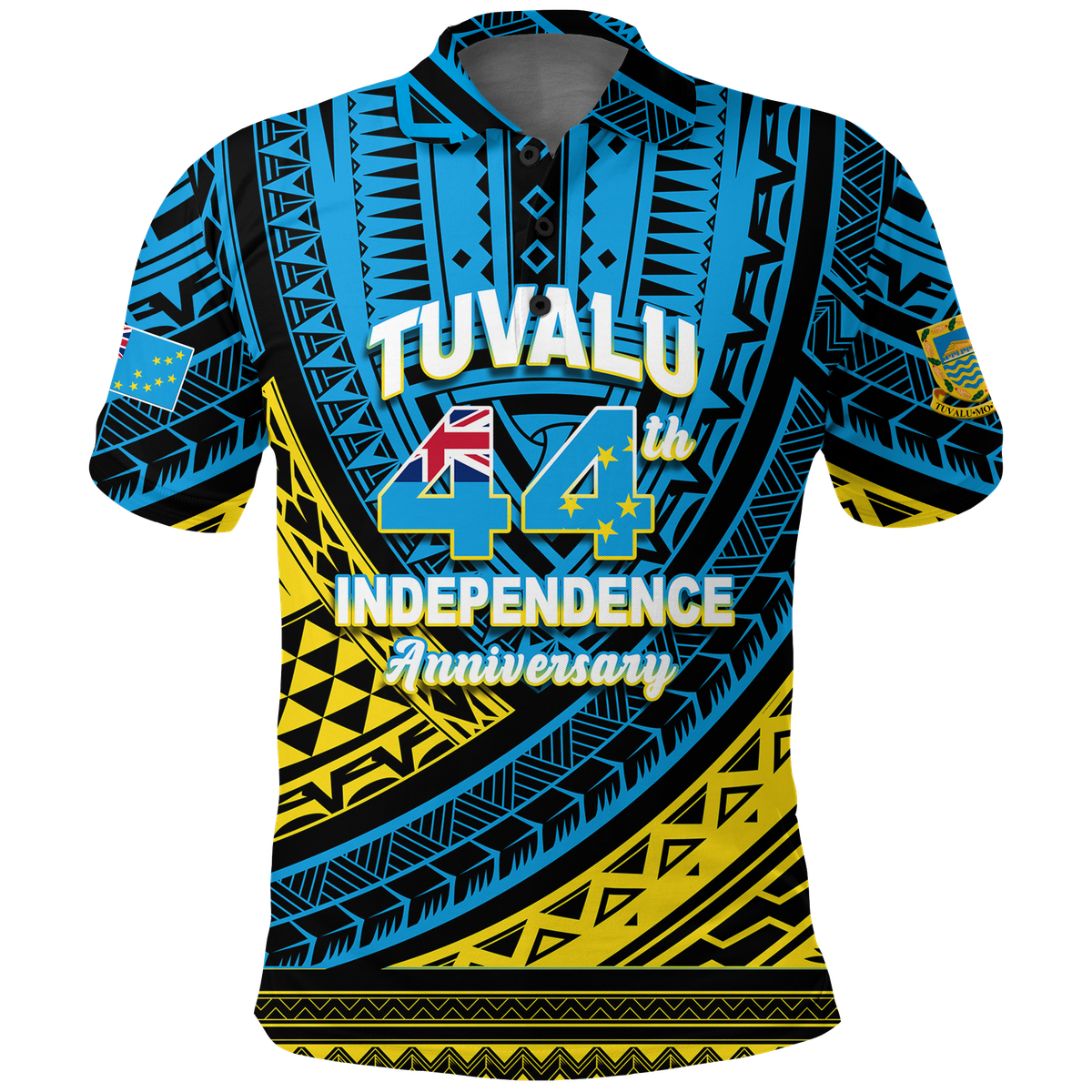 Tuvalu Polo Shirt 44th Independence Anniversary - Tribal Pattern -