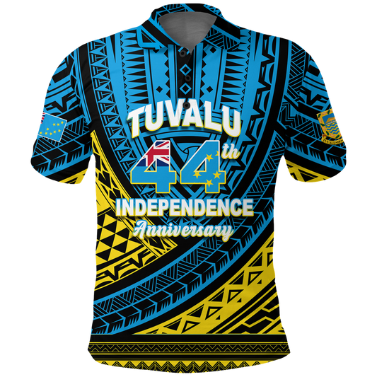 Tuvalu Polo Shirt 44th Independence Anniversary - Tribal Pattern -