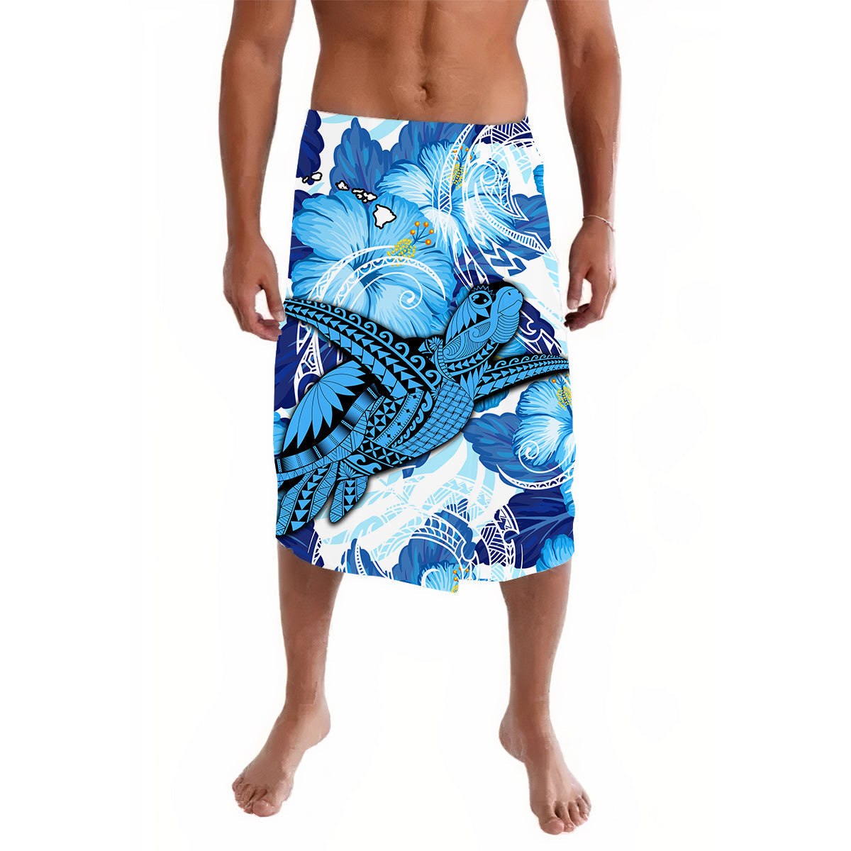 Hawaii Lavalava Blue Polynesian Turtle and Hibiscus