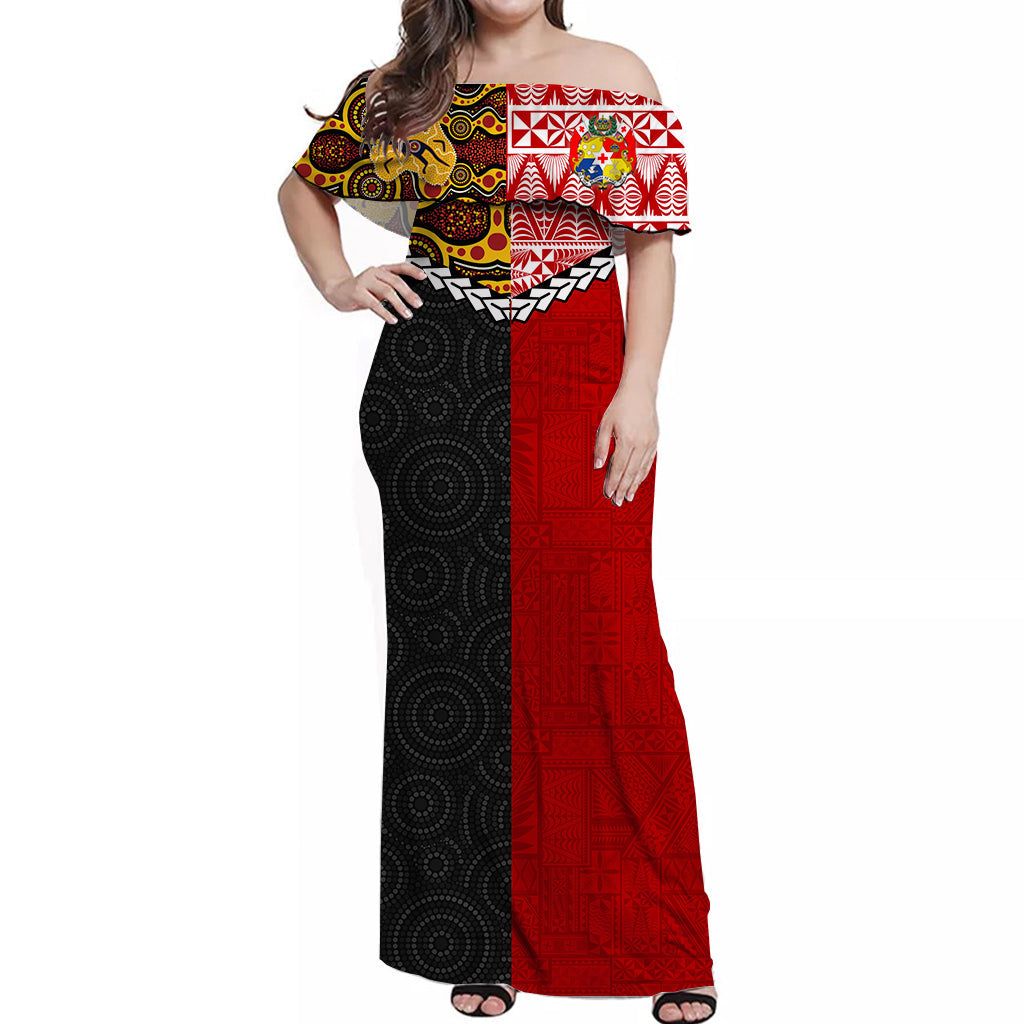 Tonga Combine Australia Aboriginal Heritage Off Shoulder Dress