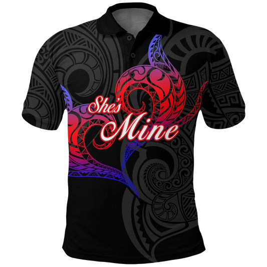 Valentine Day Guam Couple She Mine Polo Shirt Heart Tribal -