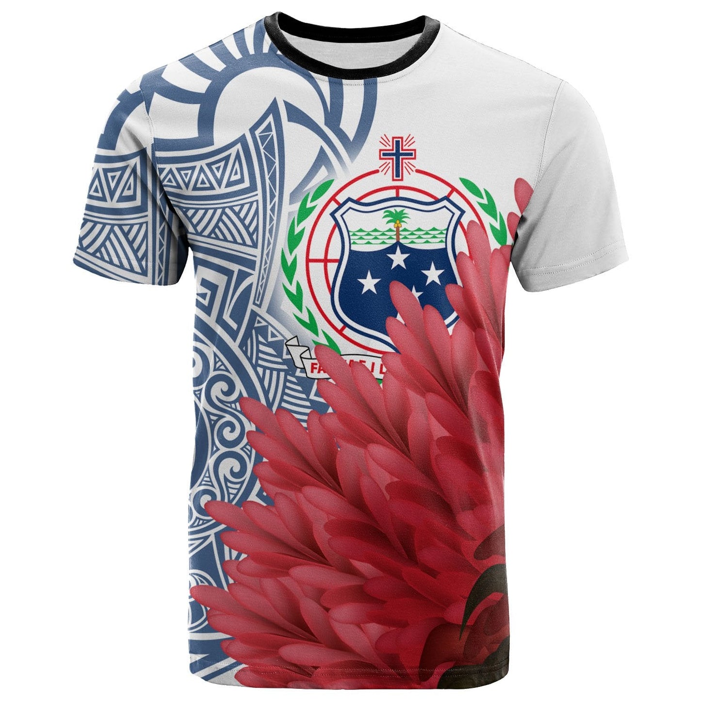 American Samoa T-Shirt - Teuila Flowers With Polynesian Pattern