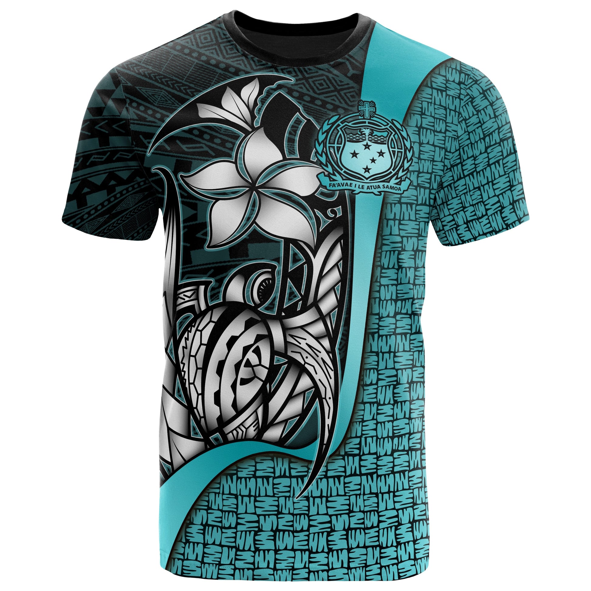 Samoa Polynesian T - Shirt Samoa Turquoise - Turtle With Hook