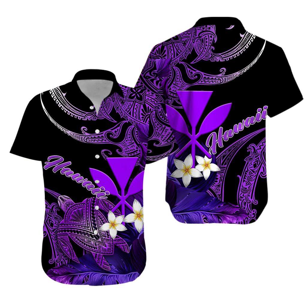 Hawaii Turtle With Plumeria Leaf Purple Hawaiian Shirt -